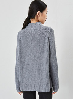 Casual Buttons Design Pullover Ribbed Sweater