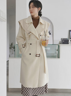 Brief Double-breasted Belted Straight Long Peacoat