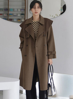 Brief Double-breasted Belted Straight Long Peacoat