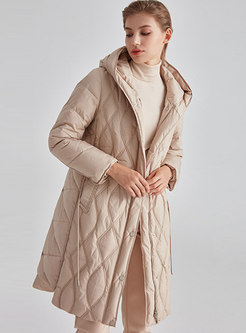 Hooded Knee-length Slim Lightweight Quilted Coat