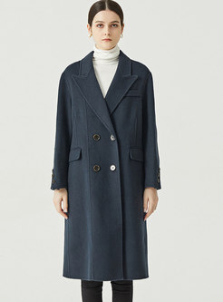 Brief Flap Pockets Double-breasted Long Peacoat