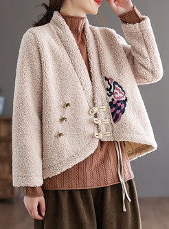 V-neck Embroidered Retro Loose Cropped Coat
