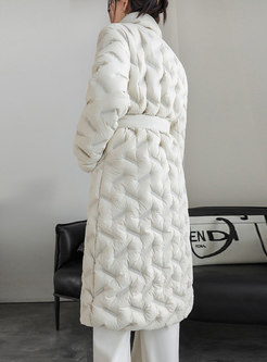 Mock Neck Wrap Long Quilted Coat