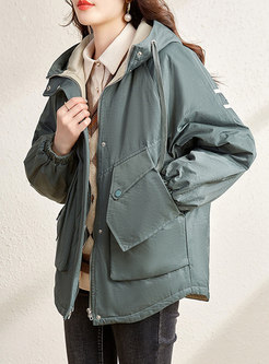 Hooded Letter Print Casual Cotton Parka