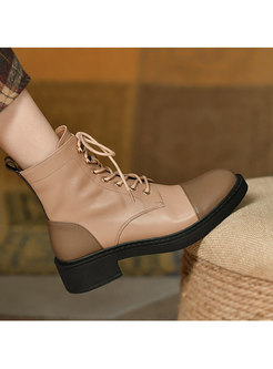 Color-blocked Short Plush Chunky Heel Ankle Boots
