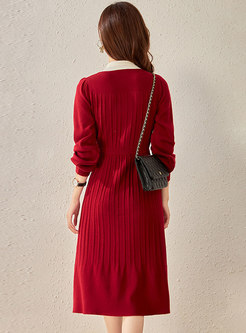 Long Sleeve Bowknot Midi Knitted Dress