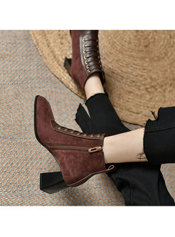 Square Toe Chunky Heel Winter Ankle Boots