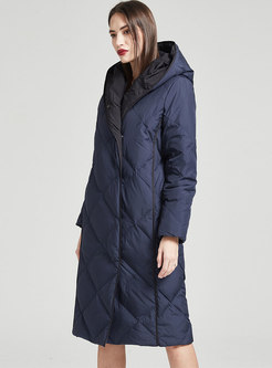Hooded Knee-length Straight Quilted Coat