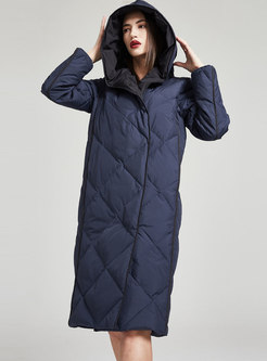 Hooded Knee-length Straight Quilted Coat