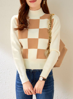 Turtleneck Plaid Pullover Slim Sweater
