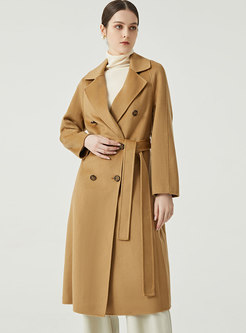 Brief Straight Long Double-breasted Wool Peacoat