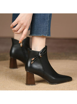 Pointed Toe Chunky Heel Short Boots