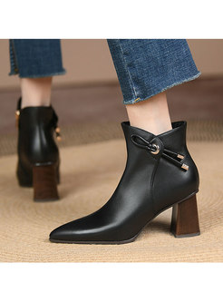 Pointed Toe Chunky Heel Short Boots