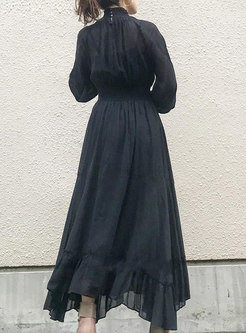 Black Lantern Sleeve Empire Waist Long Dress