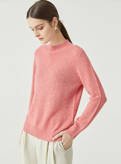 Mock Neck Pullover Long Sleeve Wool Sweater