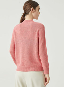 Mock Neck Pullover Long Sleeve Wool Sweater