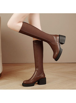 Rounded Toe Short Plush Lined Chunky Heel Mid-calf Boots