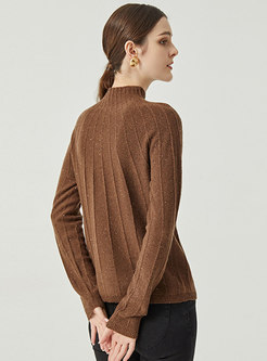 Mock Neck Ribbed Sequin Pullover Wool Sweater