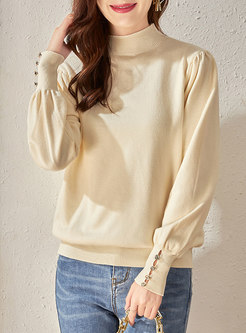 Puff Sleeve Pullover Loose Sweater