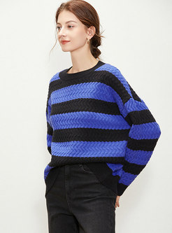 Crew Neck Long Sleeve Pullover Striped Sweater
