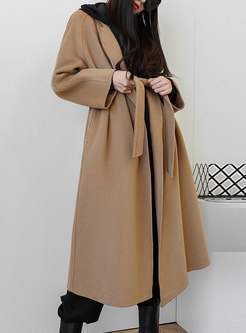 Solid Single-breasted Long Straight Wool Blend Coat