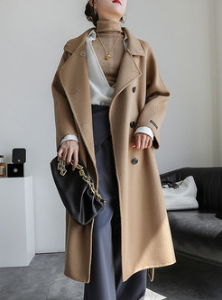Solid Single-breasted Long Straight Wool Blend Coat