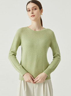 Crew Neck Long Sleeve Pullover Wool Sweater