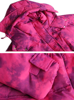 Hooded Tie-dye Flap Pockets Drawstring Down Jacket
