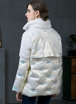 Embroidered Sequin Patchwork Fleece Down Jacket
