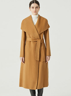 Stylish Hidden Button Straight Long Wool Overcoat