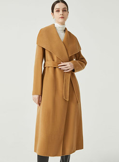 Stylish Hidden Button Straight Long Wool Overcoat