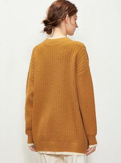 Color-blocked Long Sleeve Pullover Loose Sweater