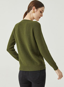 Crew Neck Long Sleeve Pullover Wool Blend Sweater