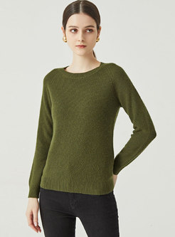 Crew Neck Long Sleeve Pullover Wool Blend Sweater