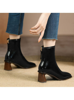 Square Toe Short Plush Lined Block Heel Ankle Boots