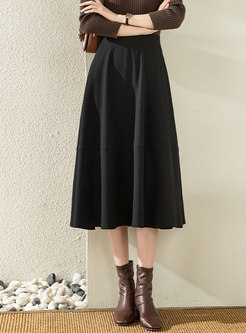 Black High Waisted A Line Midi Skirt