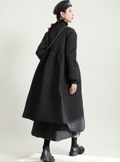 V-neck Straight Long Quilted Coat