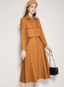 Sweet Short Coat & High Waisted Midi Skirt