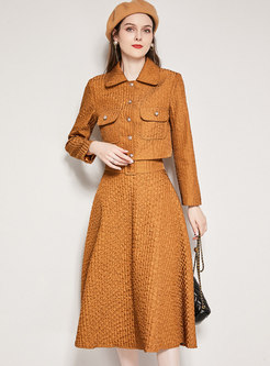 Sweet Short Coat & High Waisted Midi Skirt