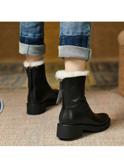 Short Plush Lined Low Chunky Heel Snow Boots