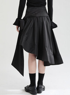 Black High Waisted Asymmetric Midi Skirt