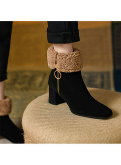 Rounded Toe Chunky Heel Winter Ankle Boots