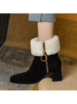 Rounded Toe Chunky Heel Winter Ankle Boots