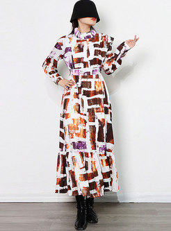 Lettuce Trim Geometric Pattern Boho Maxi Dress