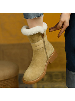 Rounded Toe Short Plush Lined Snow Boots