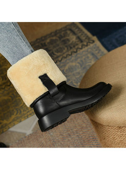 Rounded Toe Fleece Lined Mid-calf Winter Boots