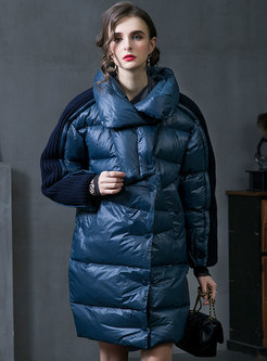 Mock Neck Straight Single-breasted Puffer Coat
