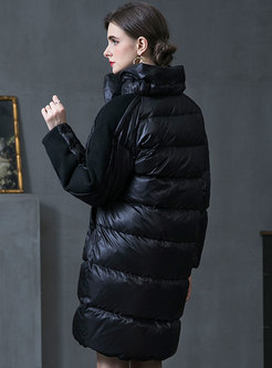 Mock Neck Straight Single-breasted Puffer Coat