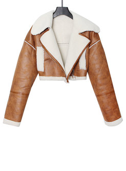 Short Plush Cropped Leather Jacket