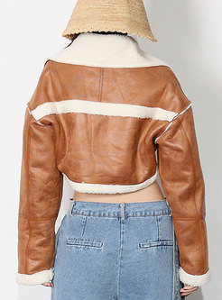 Short Plush Cropped Leather Jacket